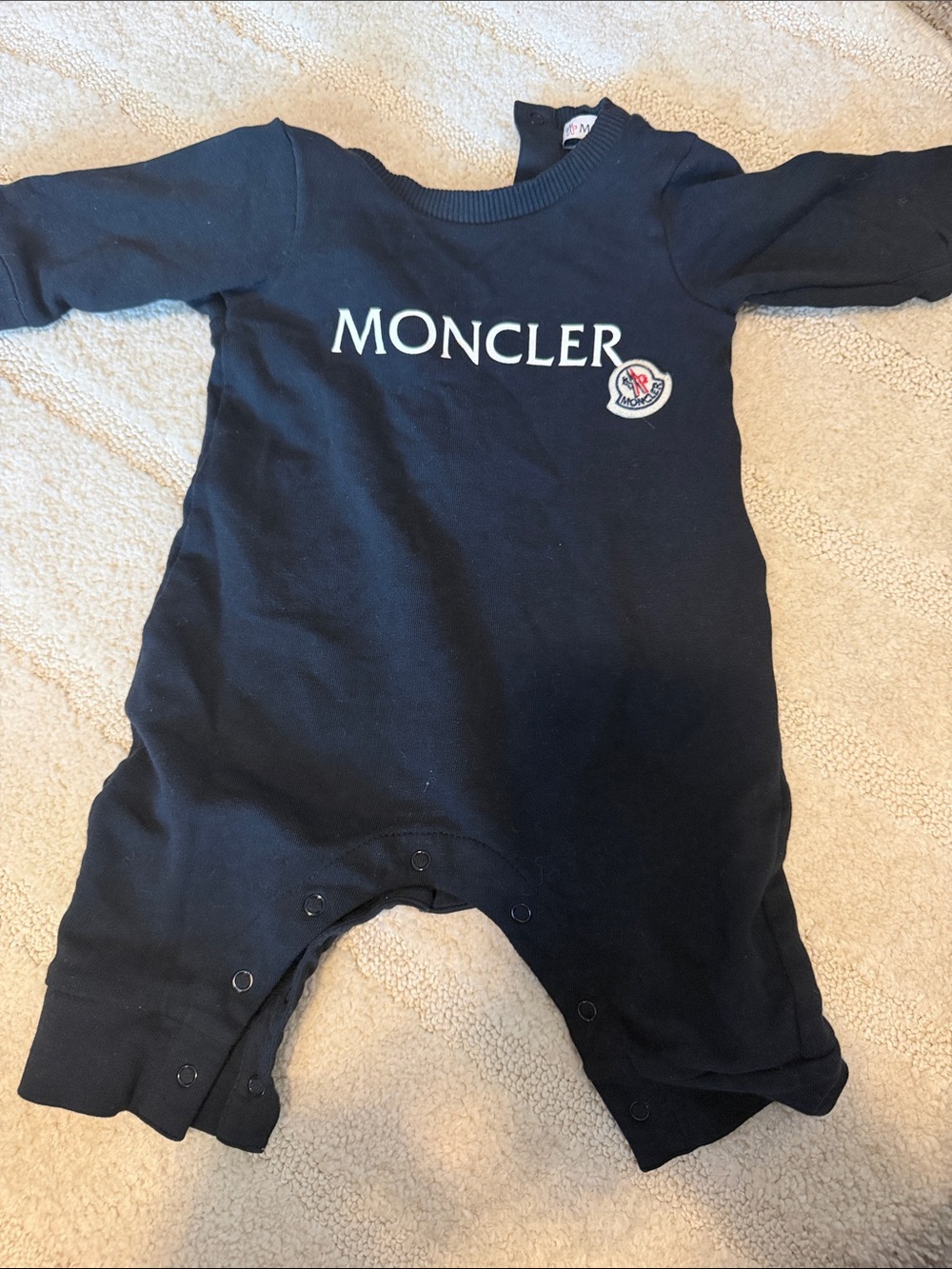 Moncler Navy Logo One-Piece Baby Bodysuit